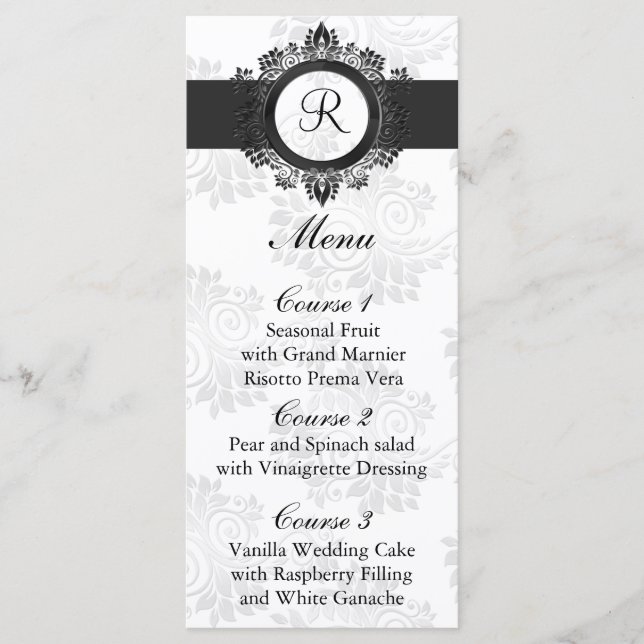 monogram silver wedding menu (Front)