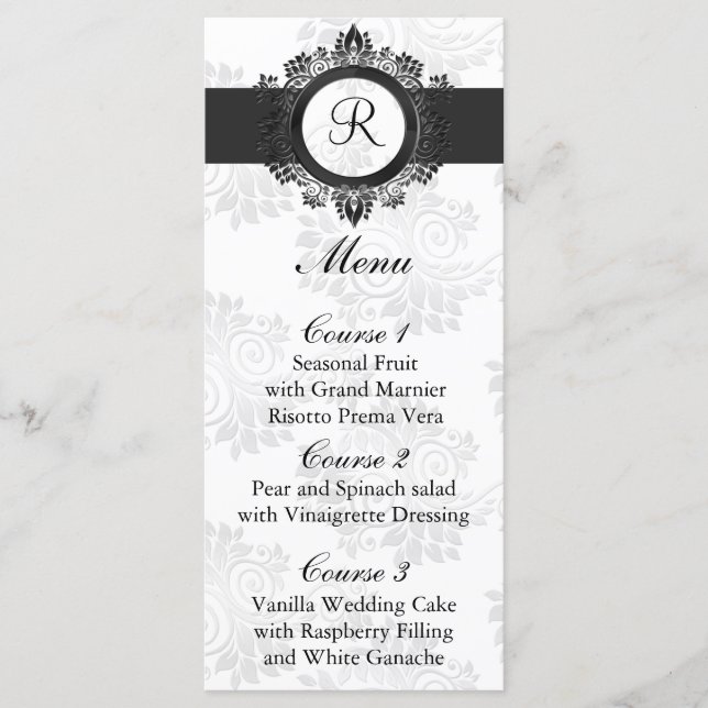 monogram silver wedding menu (Front)
