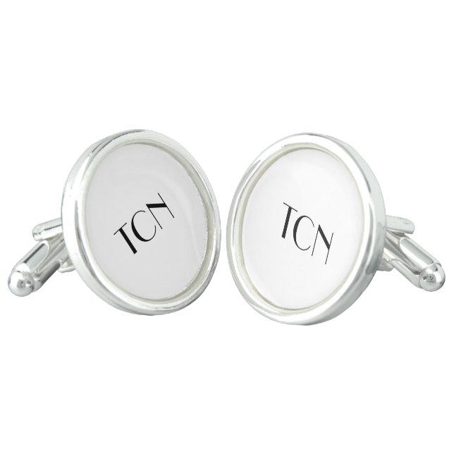Monogram Silver White Black Formal Wedding Cufflinks (Angled)