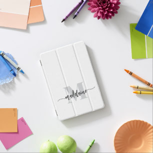Monogram Silver White Black Personal iPad Mini Cover