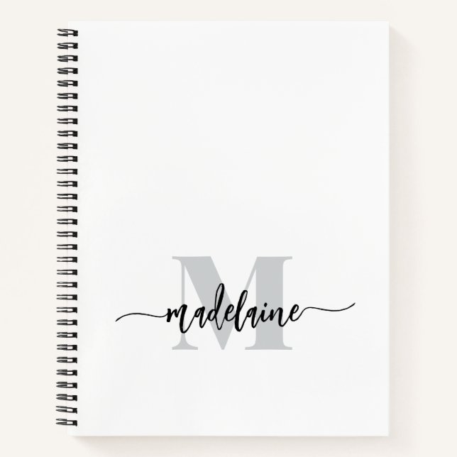 Monogram Silver White Black Personal Notebook (Front)