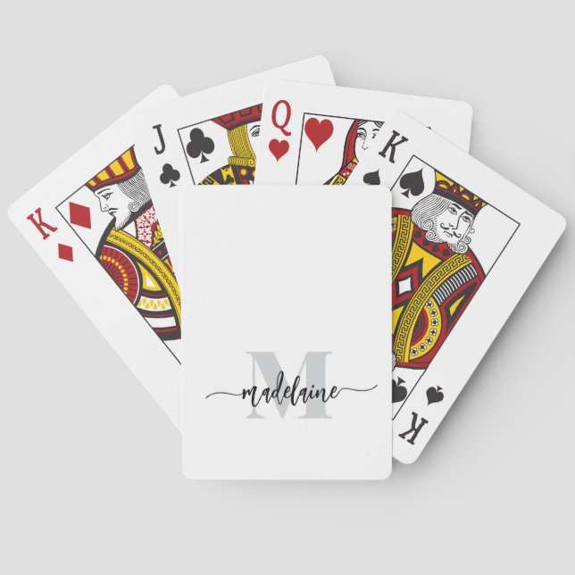 Monogram Silver White Black Personal Poker Cards (Back)