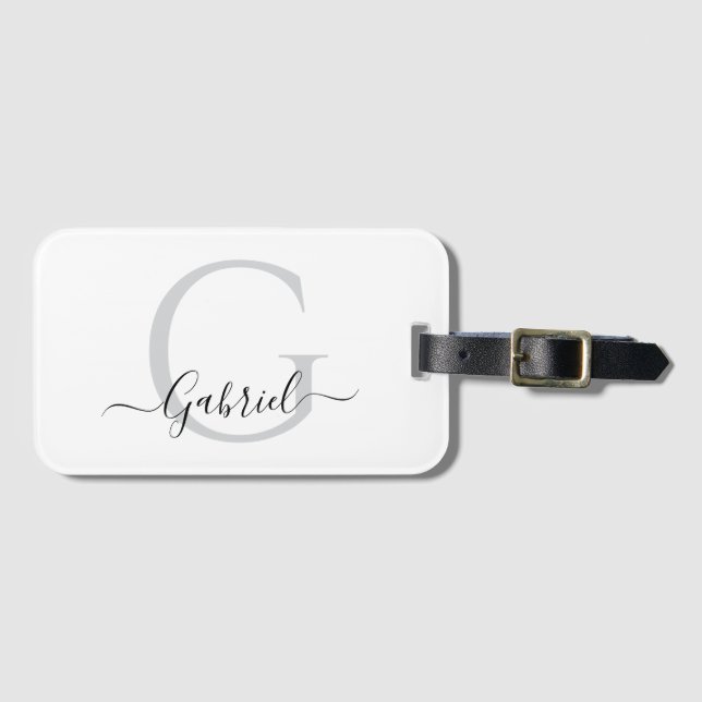 Monogram Silver White Black Personal Travel Luggage Tag (Front Horizontal)