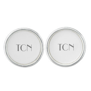 Monogram Silver White Gray Formal Wedding Cufflinks