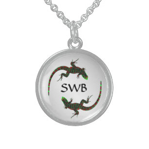 Monogram Silver Yin Yang Lizards Sterling Silver Necklace