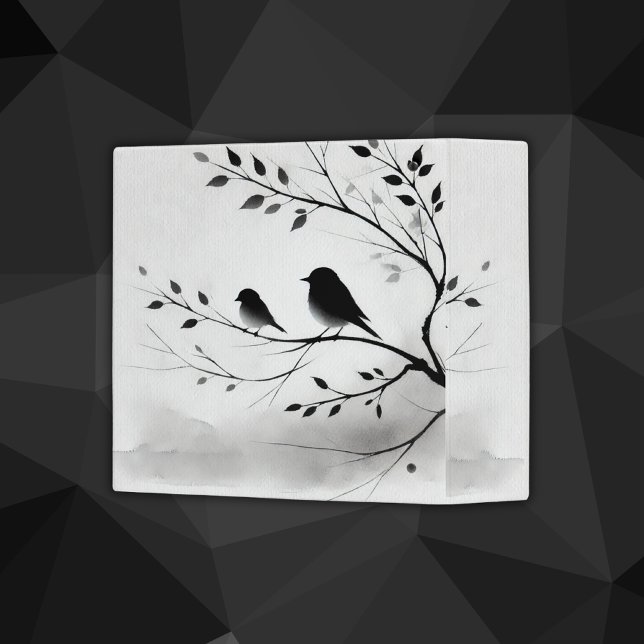 Monogram Simple Black and White Birds in Trees |  3 Ring Binder (Creator Uploaded)
