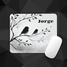 Monogram Simple Black and White Birds in Trees |