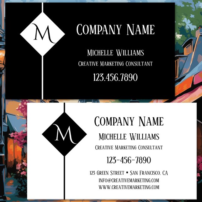 Monogram Simple Black and White Professional Business Card (Business card featuring a minimalist black and white design with custom shapes - creative marketing)