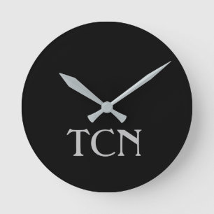Monogram Simple Black Gray Minimalist Round Clock