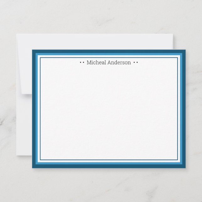 Monogram Simple Blue Border Classic Personalized N Note Card (Front)
