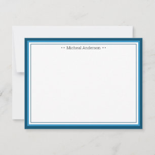 Monogram Simple Blue Border Classic Personalized N Note Card