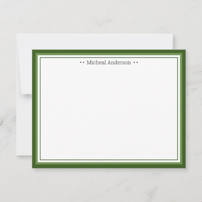 Monogram Simple Blue Border Classic Personalized N Note Card (Front)