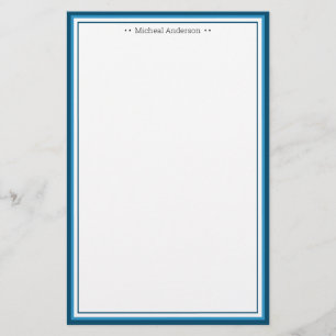 Monogram Simple Blue Border Classic Personalized S Stationery