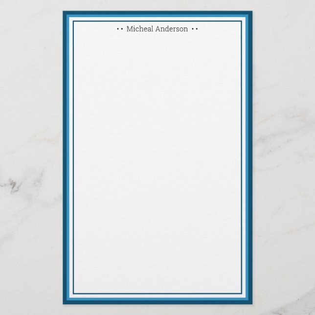 Monogram Simple Blue Border Classic Personalized S Stationery (Front)