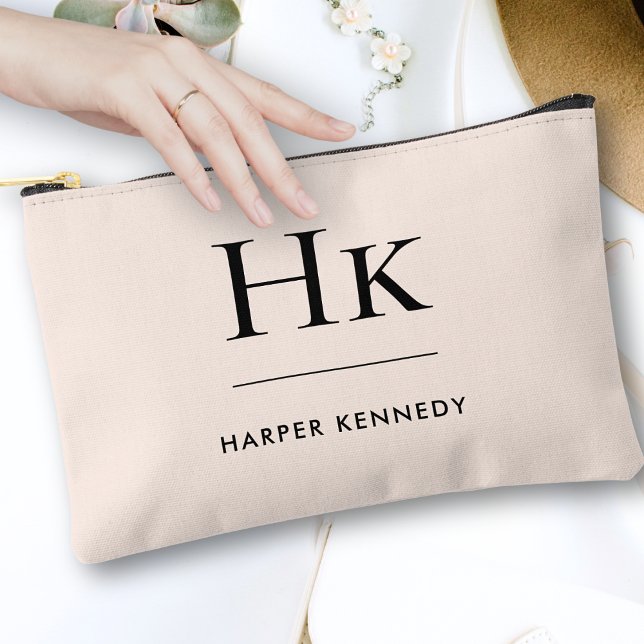 Monogram Simple Blush Pink Chic Monogrammed Accessory Pouch (Creator Uploaded)
