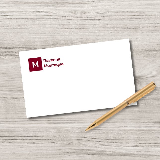Monogram Simple Burgundy Personalized Script  Note Card (Creator Uploaded)