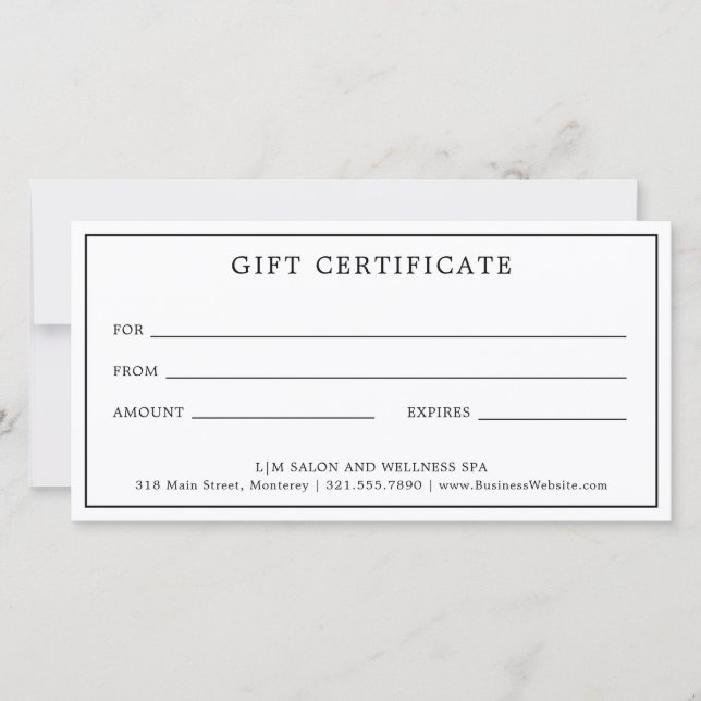 Monogram Simple Business Gift Certificate (Front)