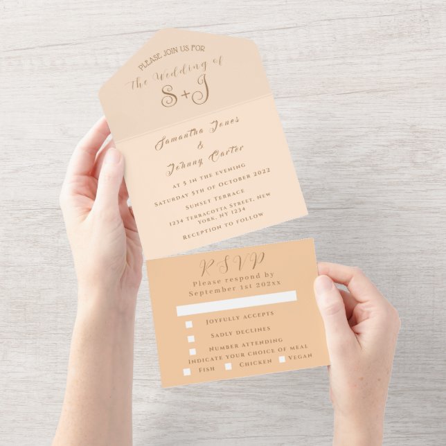 Monogram Simple Champagne Dusty rose Wedding  All In One Invitation (Tearaway)