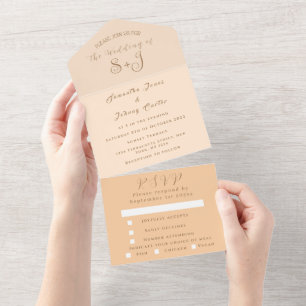 Monogram Simple Champagne Dusty rose Wedding All In One Invitation