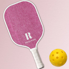 Monogram Simple Chic Pink Denim Print Pickleball Paddle