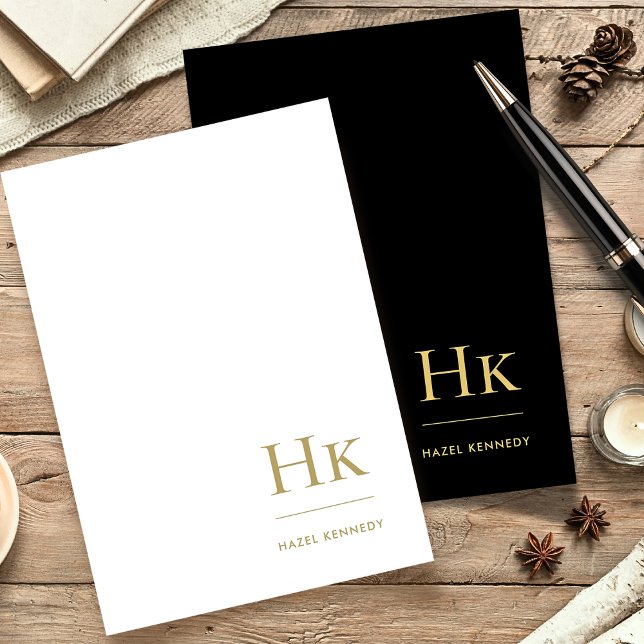 Monogram Simple Classic Black Gold Personalized Stationery (Creator Uploaded)
