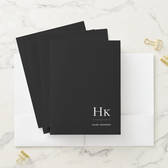 Monogram Simple Elegant Black Personalized Name Pocket Folder (In Situ)