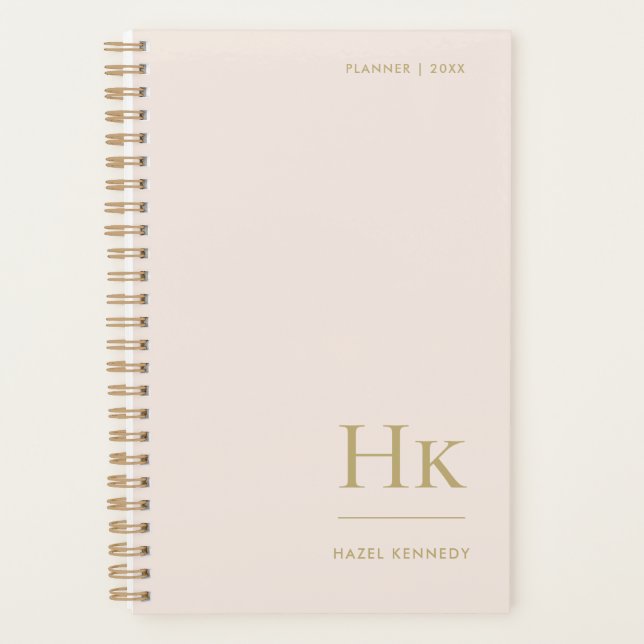 Monogram Simple Elegant Blush Pink Gold Feminine Planner (Front)