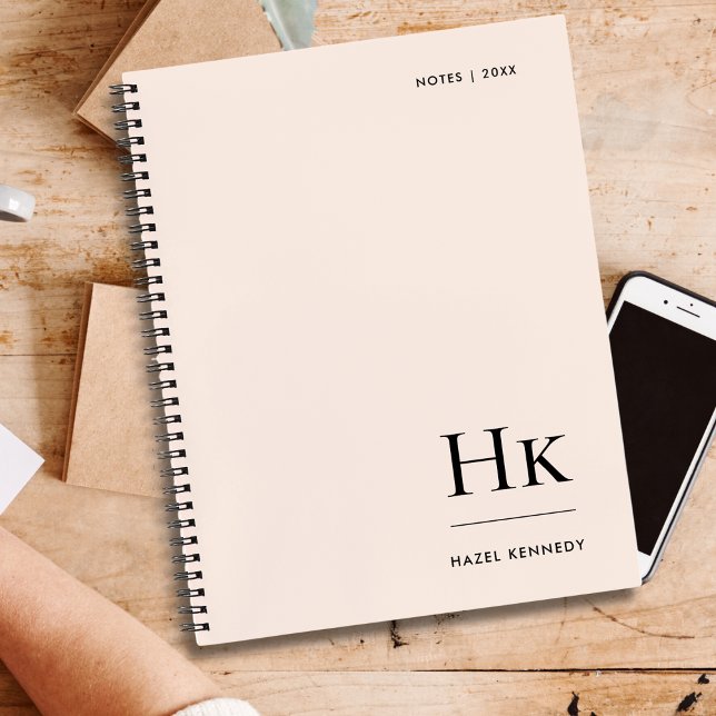Monogram Simple Elegant Blush Pink Personalized Notebook (Creator Uploaded)