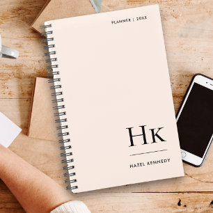 Monogram Simple Elegant Blush Pink Personalized Planner