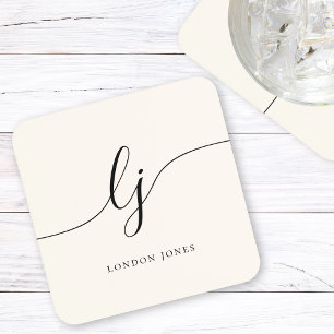 Monogram Simple Elegant Chic Script Feminine  Beverage Coaster