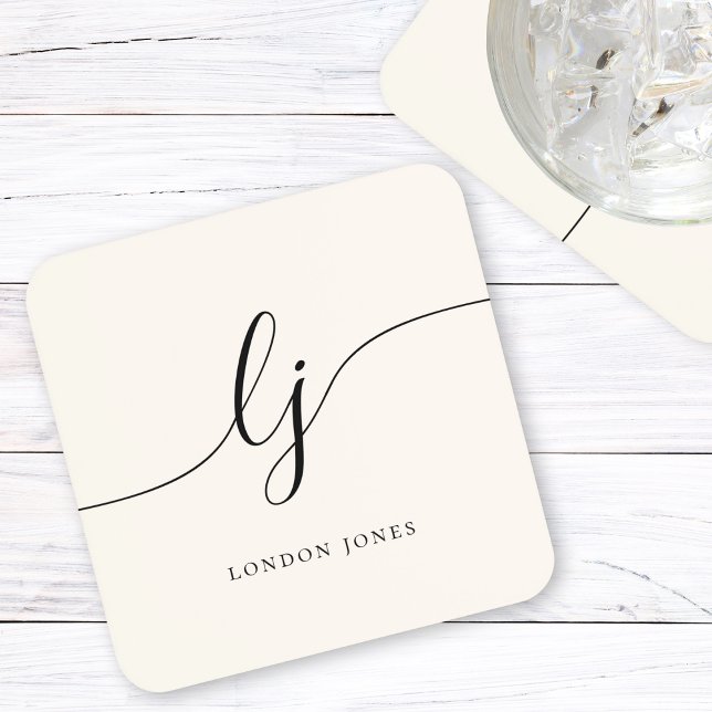 Monogram Simple Elegant Chic Script Feminine  Beverage Coaster (Creator Uploaded)