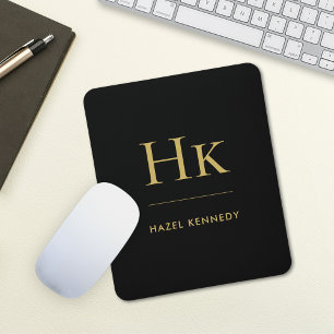 Monogram Simple Elegant Classic Black Gold Mouse Pad