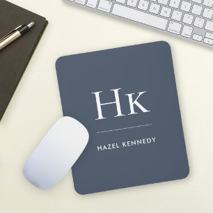 Monogram Simple Elegant Classic Navy Blue White Mouse Pad