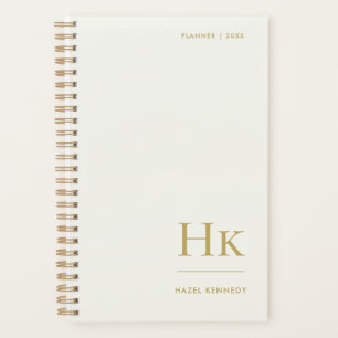 Monogram Simple Elegant Ivory Gold Personalized Planner