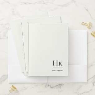 Monogram Simple Elegant Ivory White Personalized Pocket Folder