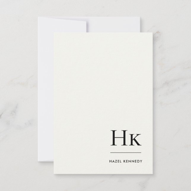 Monogram Simple Elegant Minimal Monogrammed Ivory Note Card (Front)