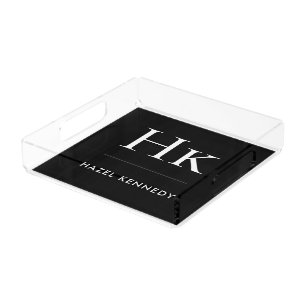 Monogram Simple Elegant Minimalist Black White Acrylic Tray