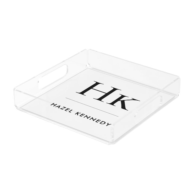 Monogram Simple Elegant Minimalist Monogrammed Acrylic Tray (Angled)