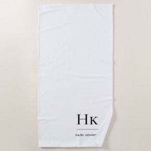 Monogram Simple Elegant Minimalist Monogrammed Beach Towel