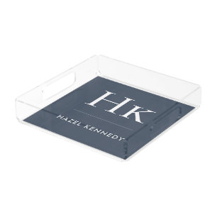 Monogram Simple Elegant Minimalist Navy Blue Acrylic Tray