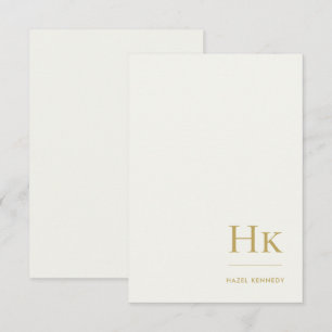 Monogram Simple Elegant Monogrammed Ivory and Gold Note Card