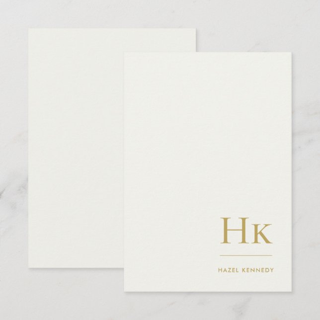 Monogram Simple Elegant Monogrammed Ivory and Gold Note Card (Front/Back)