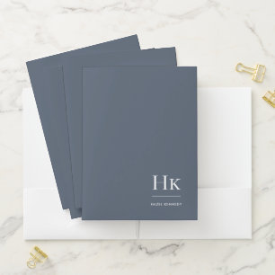 Monogram Simple Elegant Navy Blue Personalized Pocket Folder