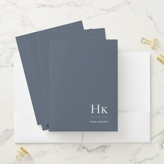 Monogram Simple Elegant Navy Blue Personalized Pocket Folder (In Situ)