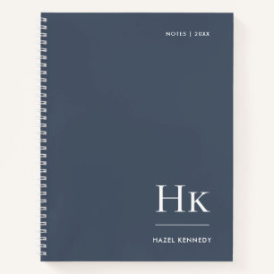Monogram Simple Elegant Navy Personalized Name Notebook