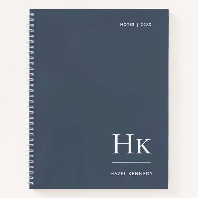 Monogram Simple Elegant Navy Personalized Name Notebook (Front)