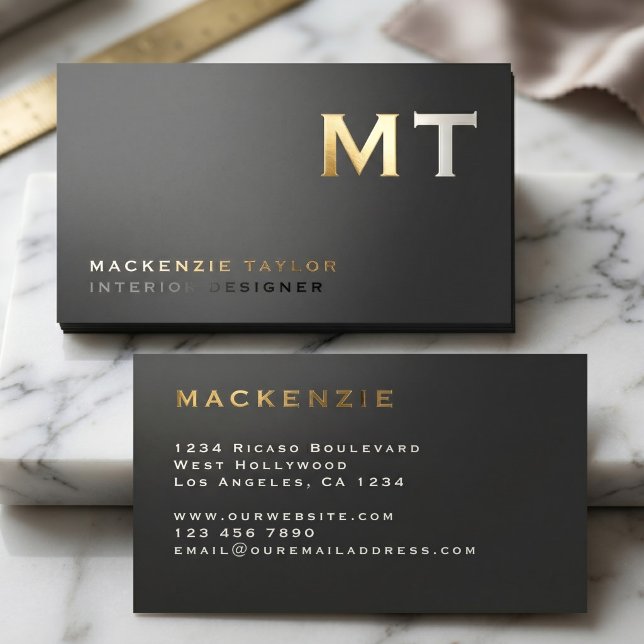 Monogram Simple Elegant Professional  Foil Business Cards (Monogram Simple Elegant Professional Foil Business Cards by Ricaso - real foil detail )