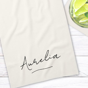 Monogram Simple Elegant Script Minimal Feminine Kitchen Towel