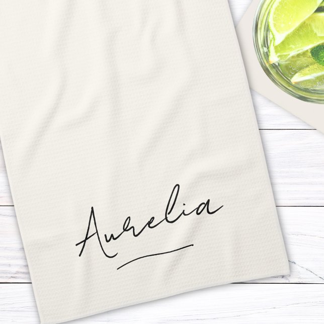 Monogram Simple Elegant Script Minimal Feminine Kitchen Towel (Creator Uploaded)