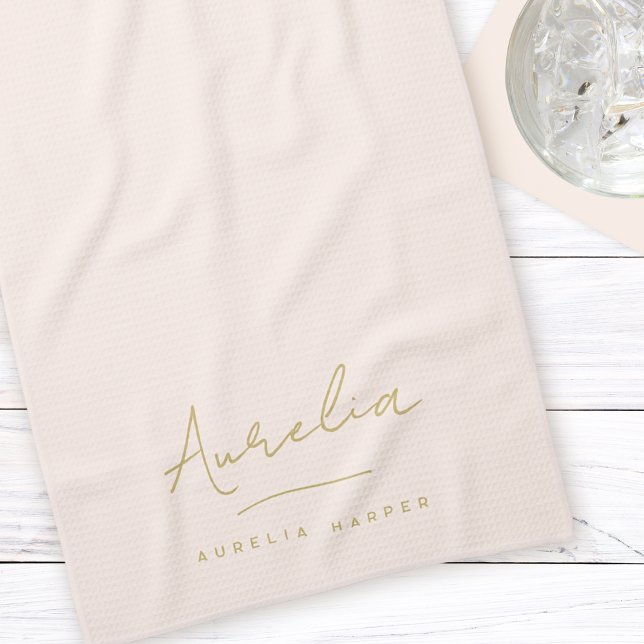Monogram Simple Elegant Signature Minimal Blush Kitchen Towel (Creator Uploaded)